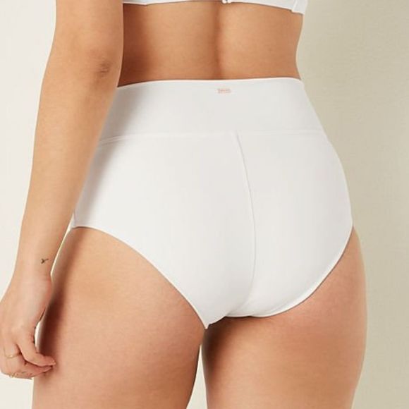 Victoria’s Secret Pink Swim High Waist Shortie Bikini Bottom Black Optic White - Picture 3 of 8